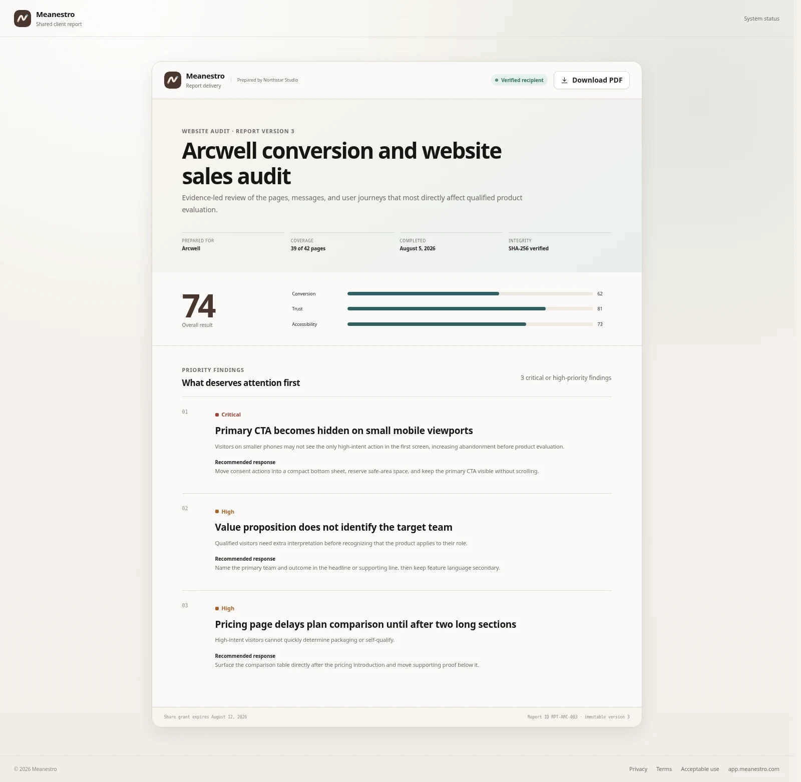 Published Meanestro client report
