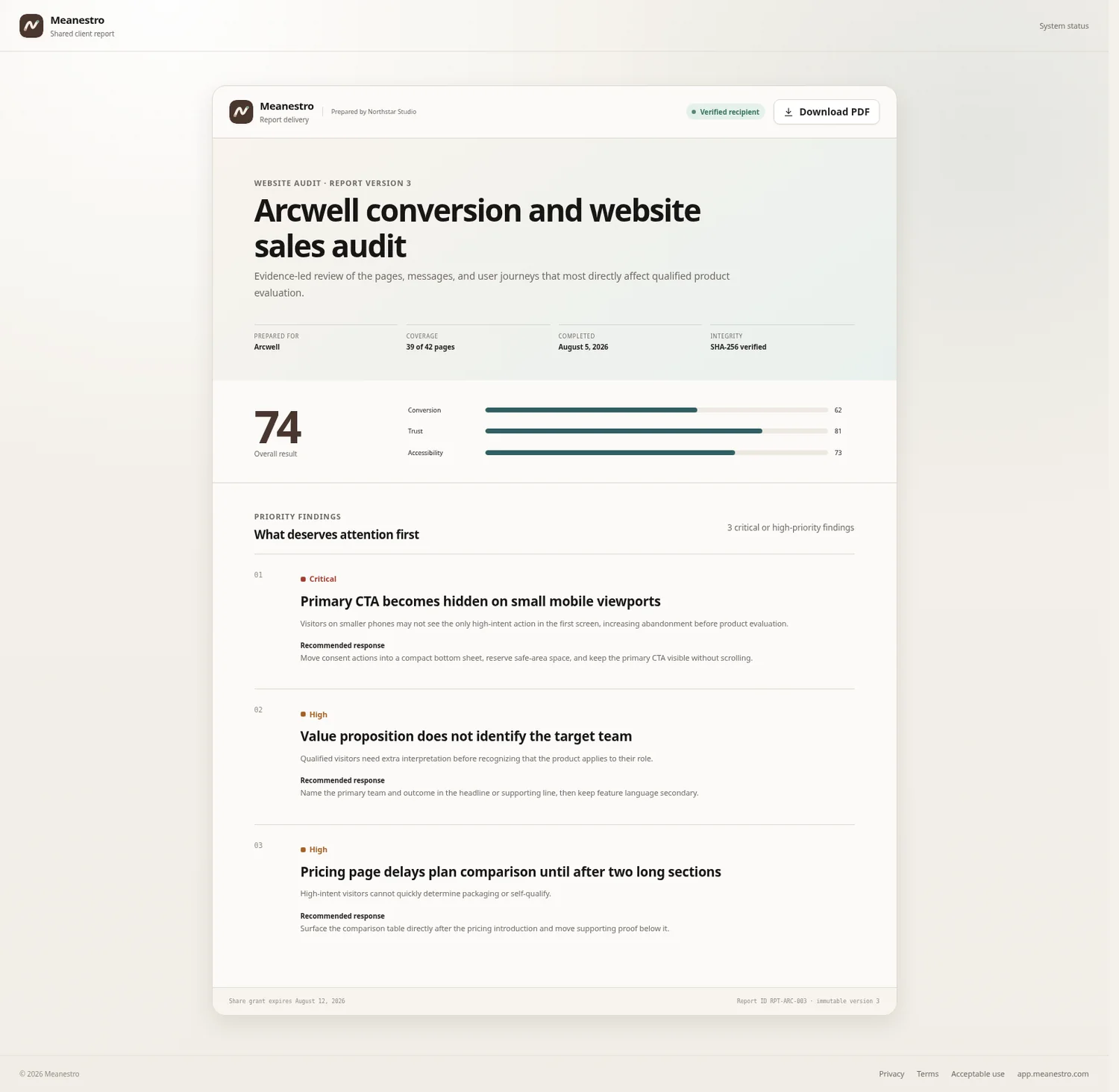 Published Meanestro client report.
